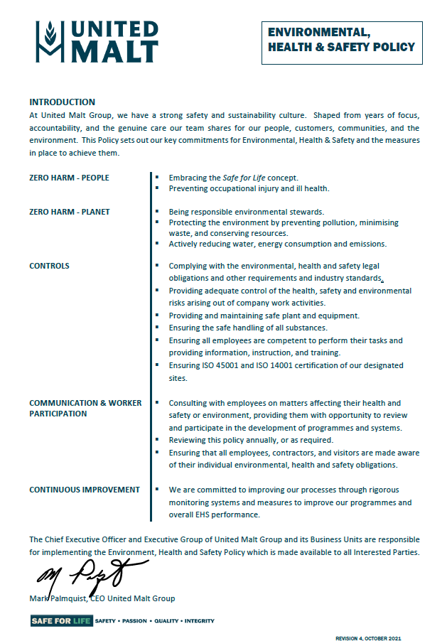 Picture of EH&S Policy
